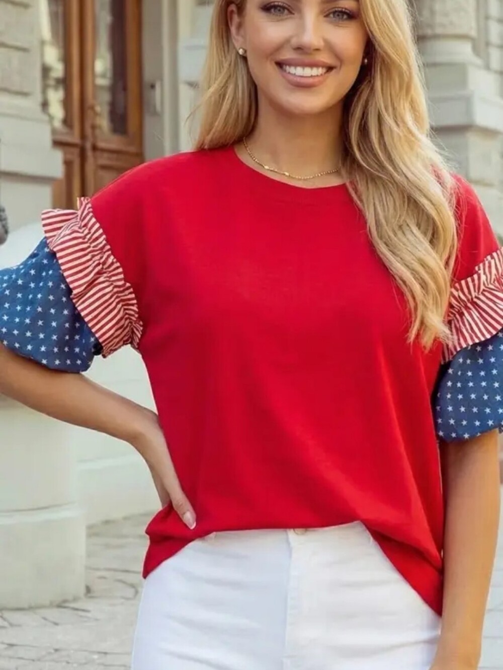 4th Of July  Stars & Stripes Puff Sleeve Top